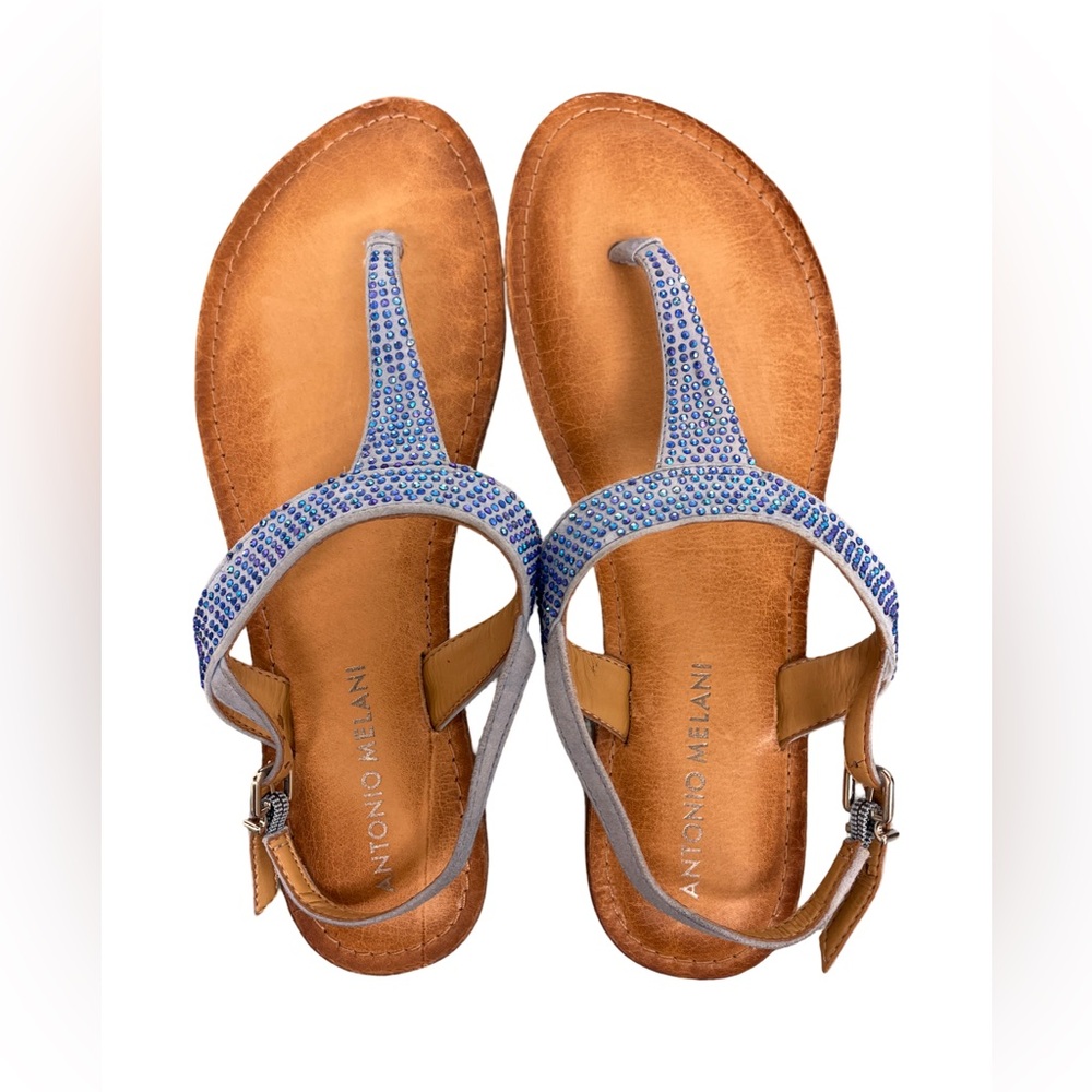 Antonio Melani Breazey Blue Rhinestone Leather Sandal Women's 7